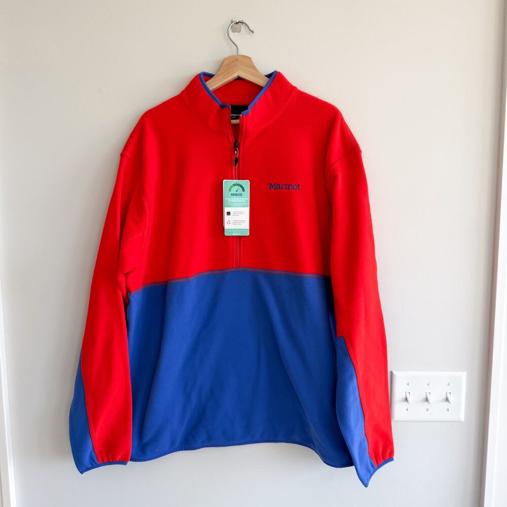 Marmot Rocklin Half Zip Fleece Pullover Victory Red / Trail Blue XXL NWT